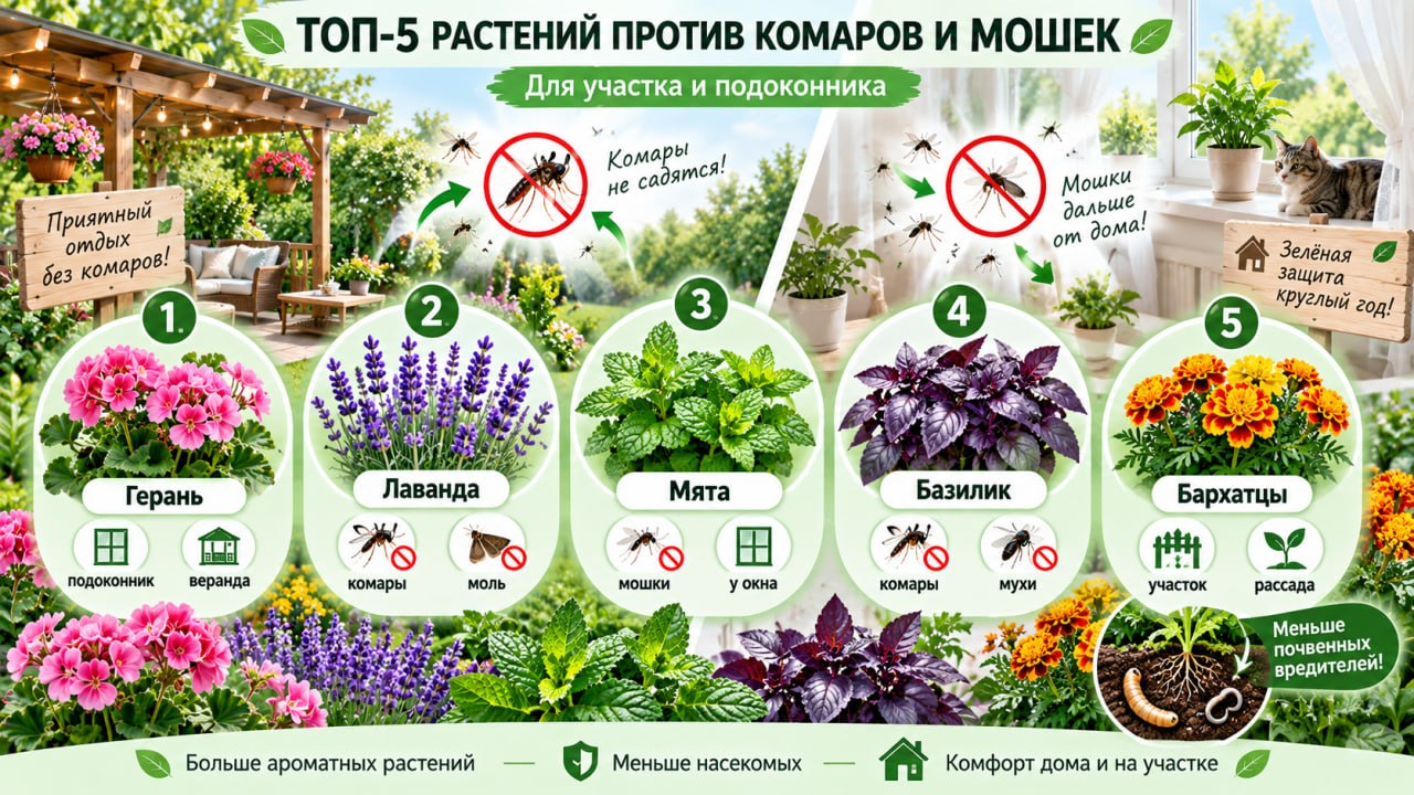 Топ-5 растений против комаров и мошек для участка и подоконника